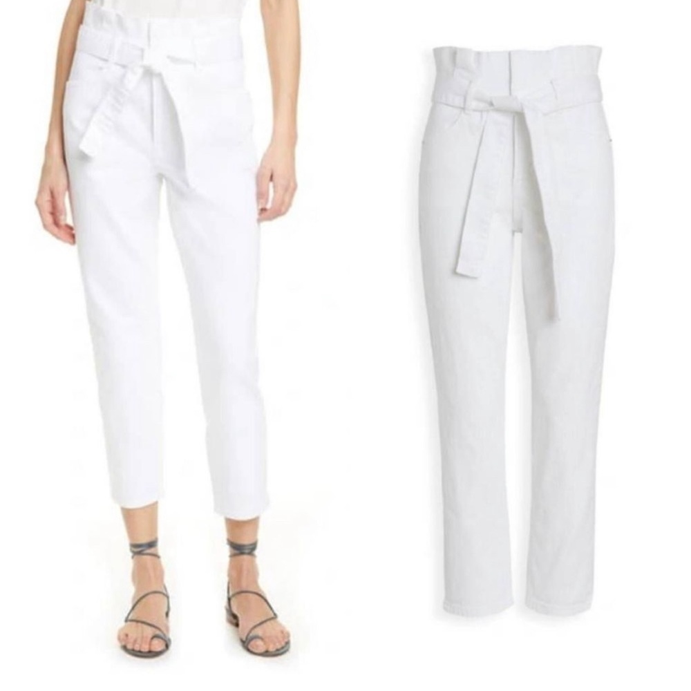 FRAME White‎ High Waist Belted Pleated Pegged Jeans in 29 Crop
